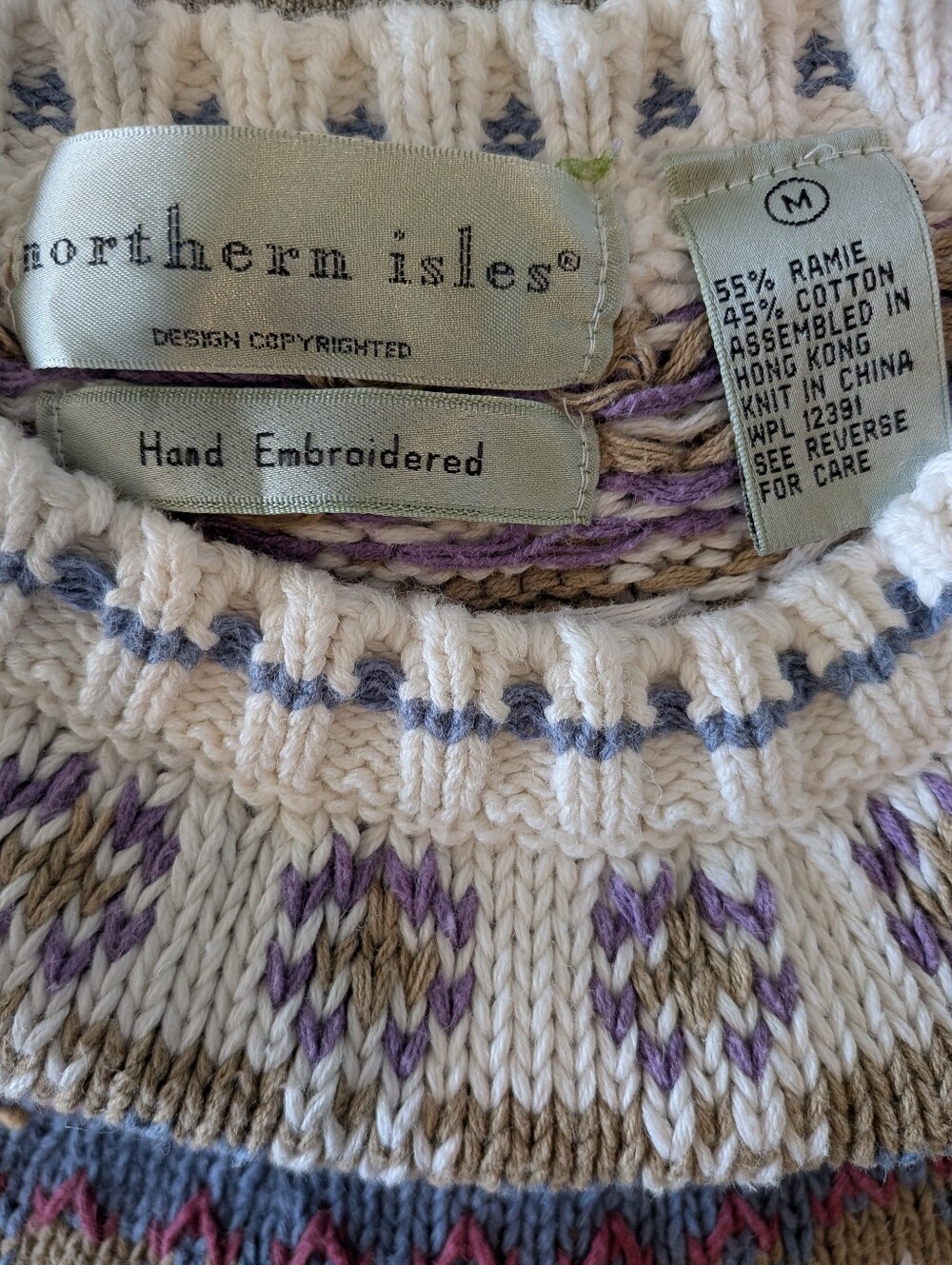Vintage Northern Isles Hand Knit Embroidered Sweater Grandma Cottagecore Size M - Picture 12 of 12